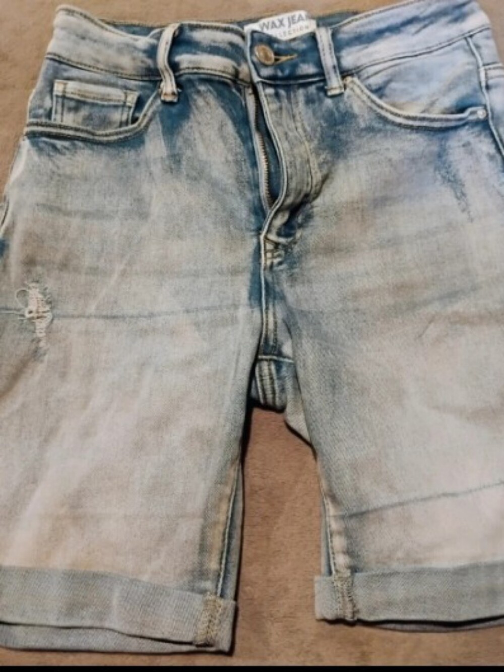 Wax Jean Collection Distressed Bermuda Denim Shorts Light Wash - M